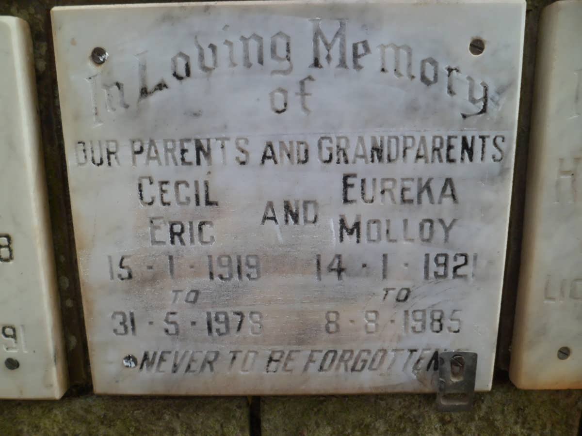 MOLLOY Cecil Eric 1919-1978 &amp; Eureka 1921-1985