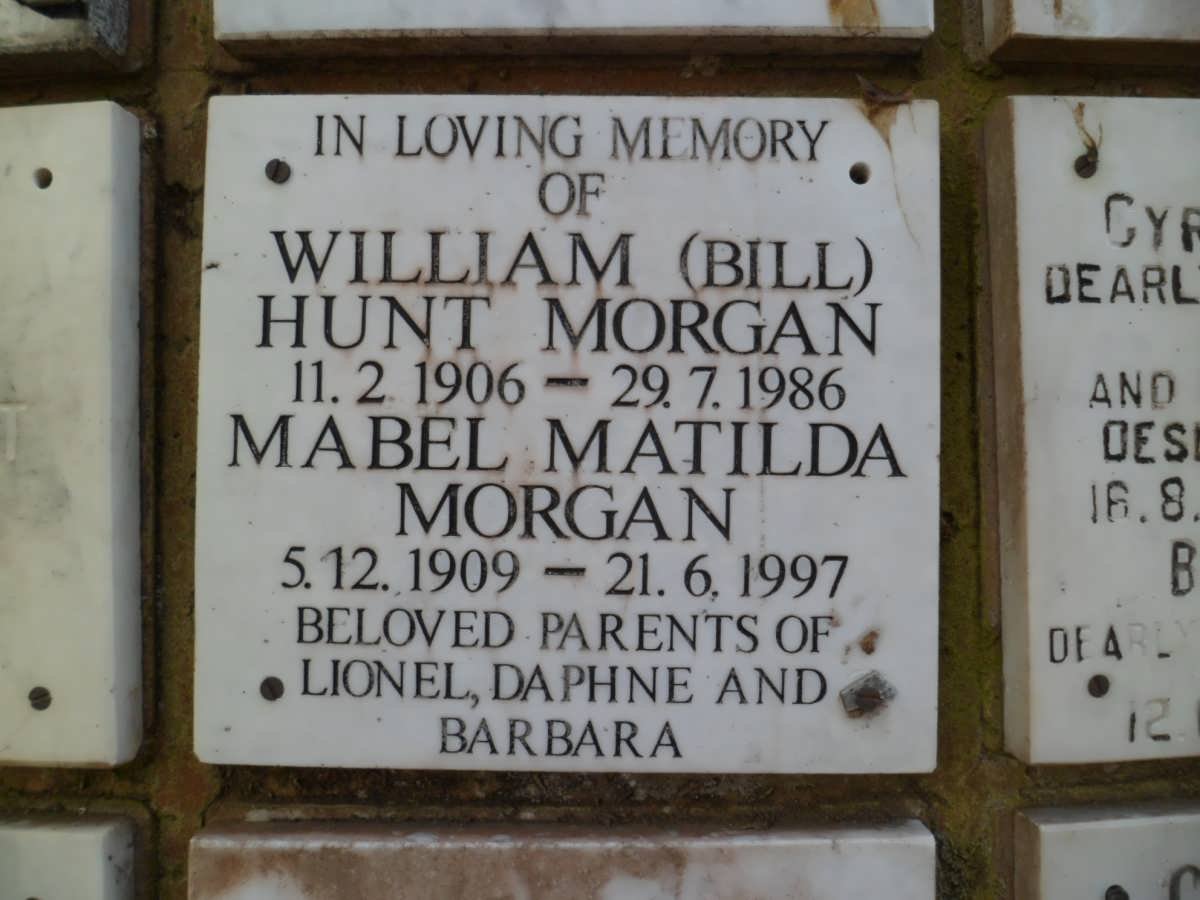 MORGAN William Hunt 1906-1986 &amp; Mabel Mathilda 1909-1997