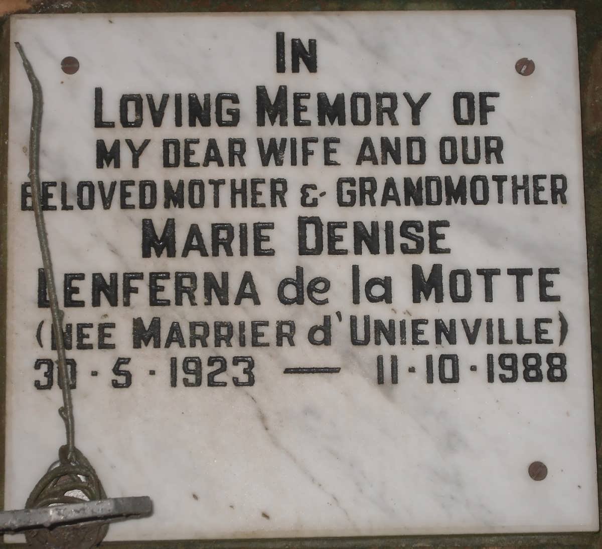 MOTTE Marie Denise Lenferna, de la neé MARRIER d' UNIENVILLE 1923-1988