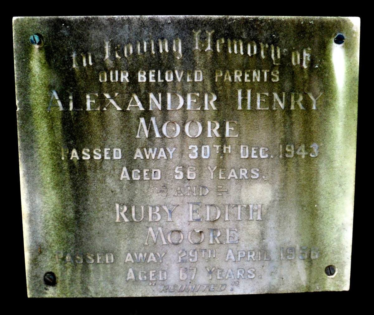MOORE Alexander Henry -1943 &amp; Ruby Edith -1956