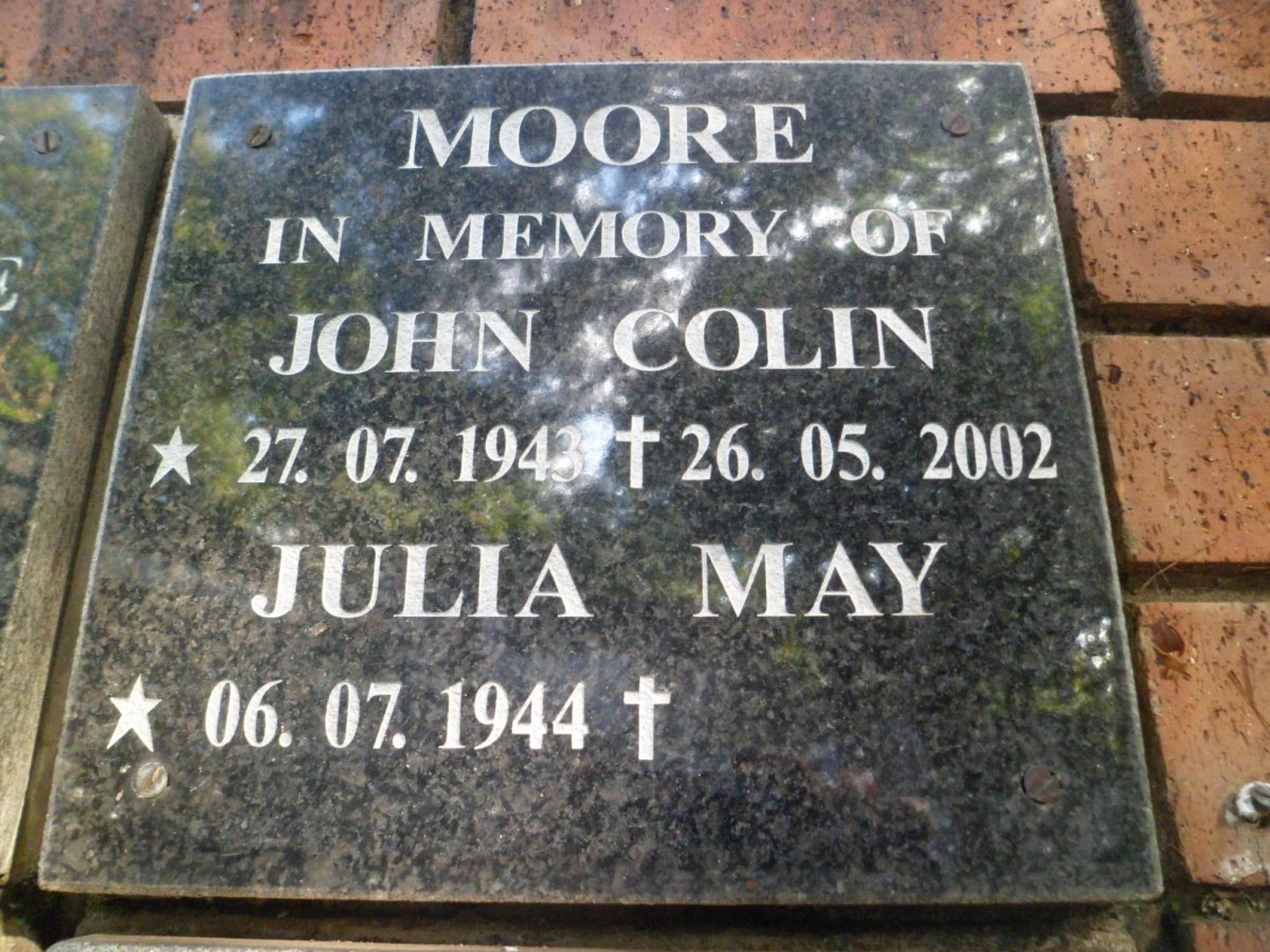 MOORE John Colin 1943-2002 &amp; Julia May 1944-