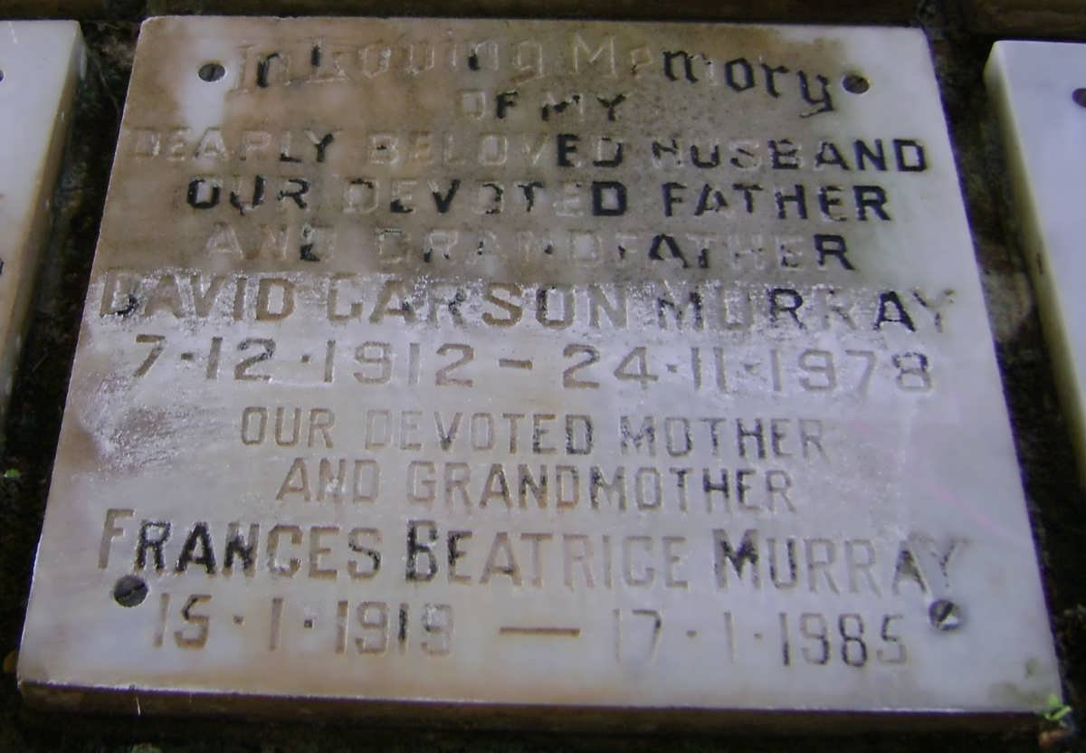 MURRAY David Carson 1912-1978 &amp; Frances Beatrice 1919-1985