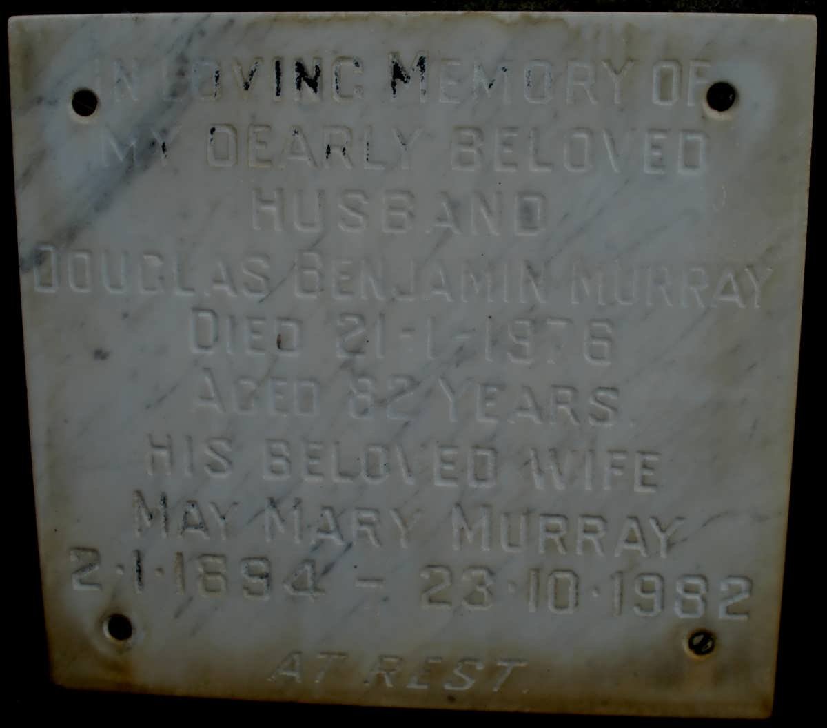 MURRAY Douglas Benjamin -1976 &amp; May Mary 1894-1982