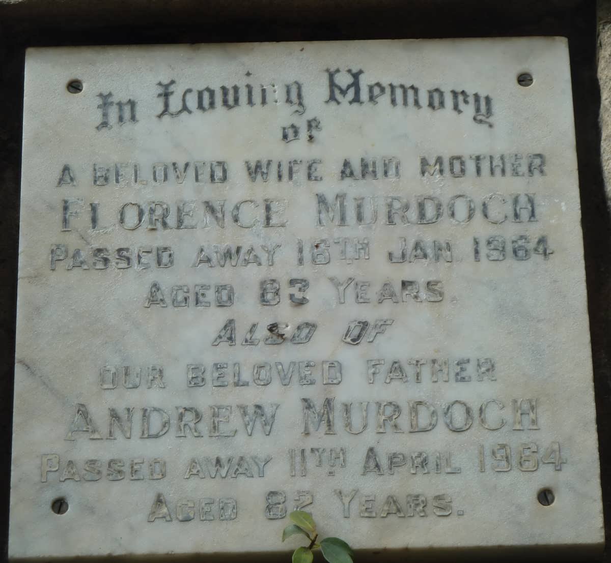 MURDOCH Andrew -1964 &amp; Florence -1964