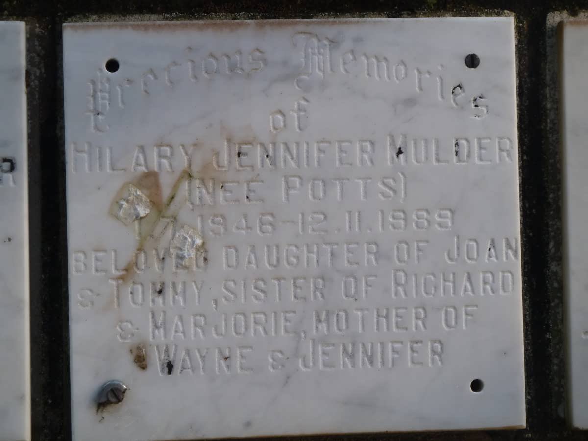 MULDER Hilary Jennifer nee POTTS 1946-1989