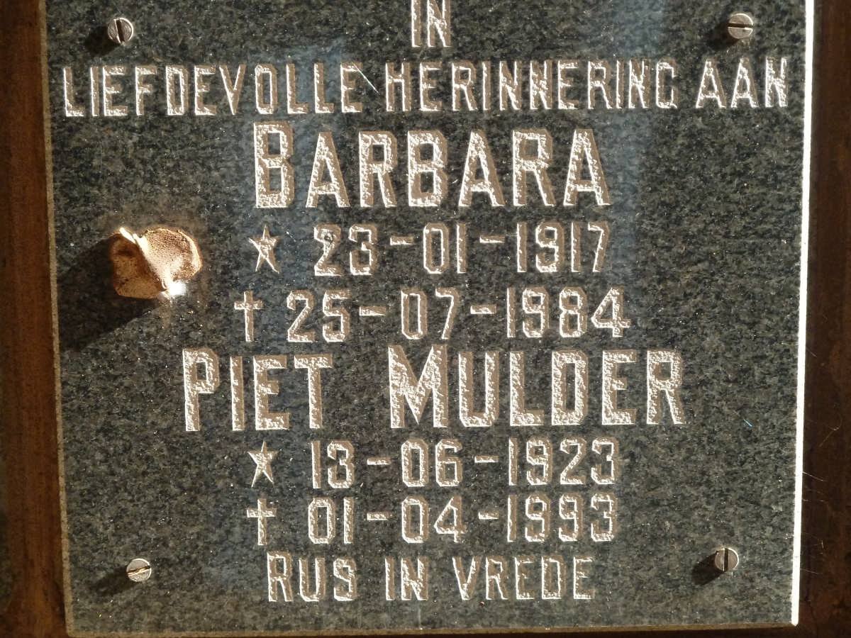 MULDER Piet 1923-1993 &amp; Barbara 1917-1984