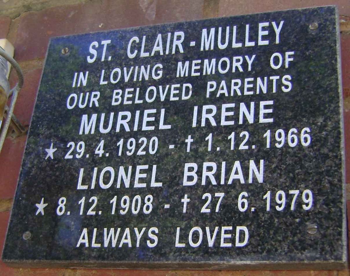 MULLEY Lionel Brian, St. Clair 1908-1979 &amp; Muriel Irene 1920-1966