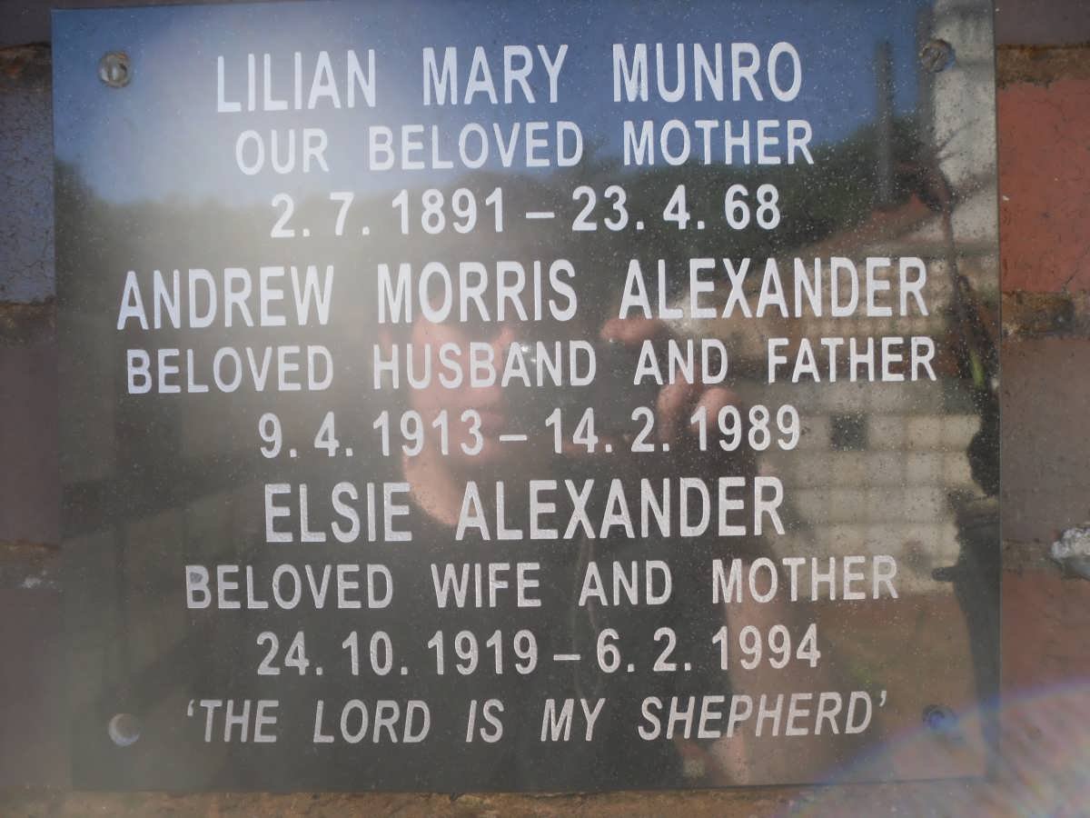 MUNRO Lilian Mary 1891-1968 :: ALEXANDER Andrew Morris 1913-1989 &amp; Elsie 1919-1994