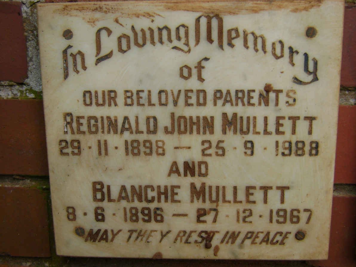 MULLETT Reginald John 1898-1988 &amp; Blanche 1896-1967
