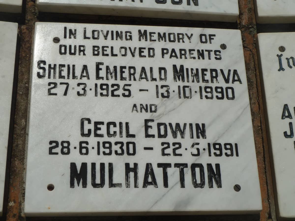 MULHATTON Cecil Edwin 1930-1991 &amp; Sheila Emerald Minerva 1925-1990