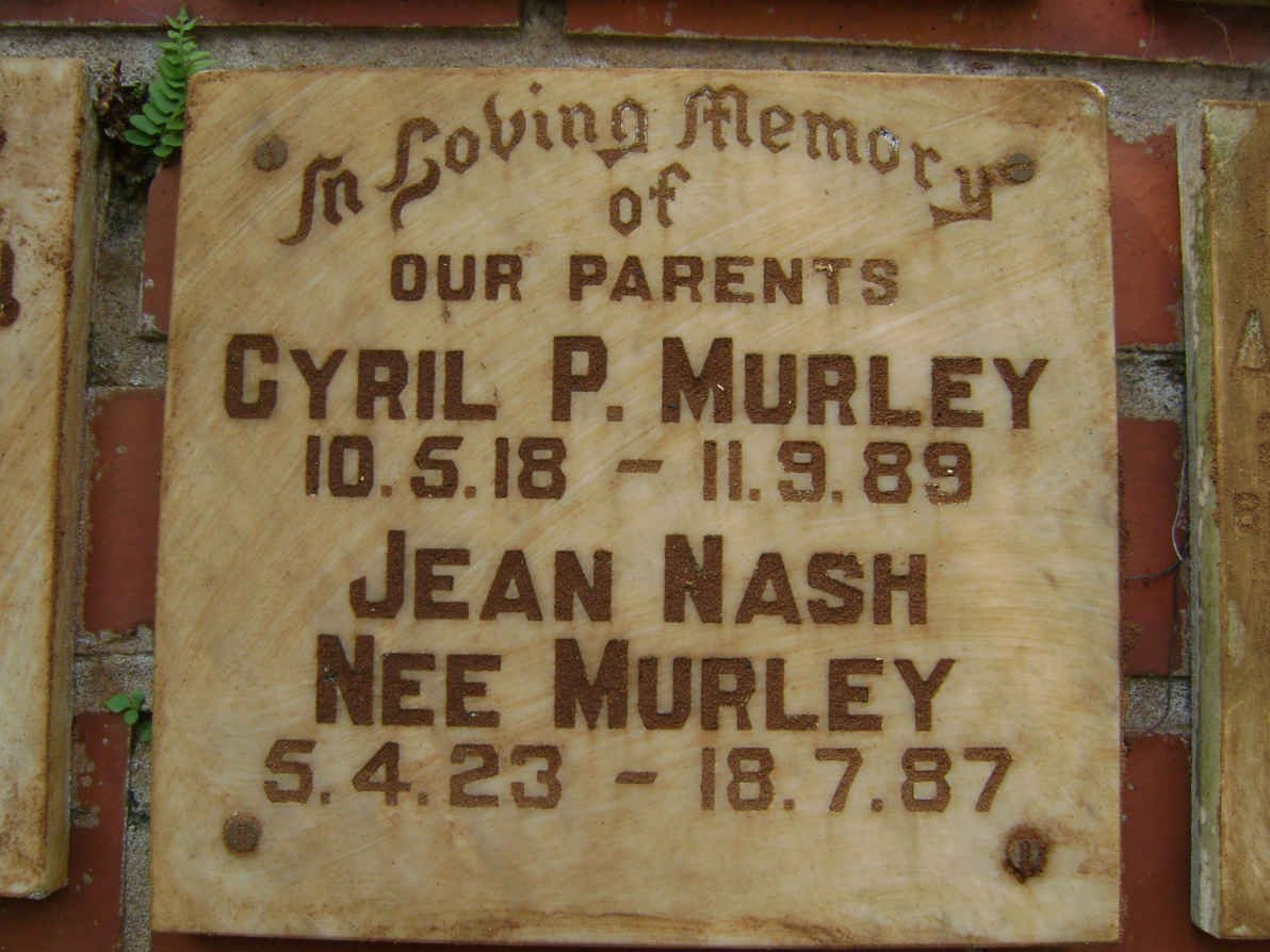 MURLEY Cyril P. 1918-1989 &amp; Jean Nash MURLEY 1923-1987