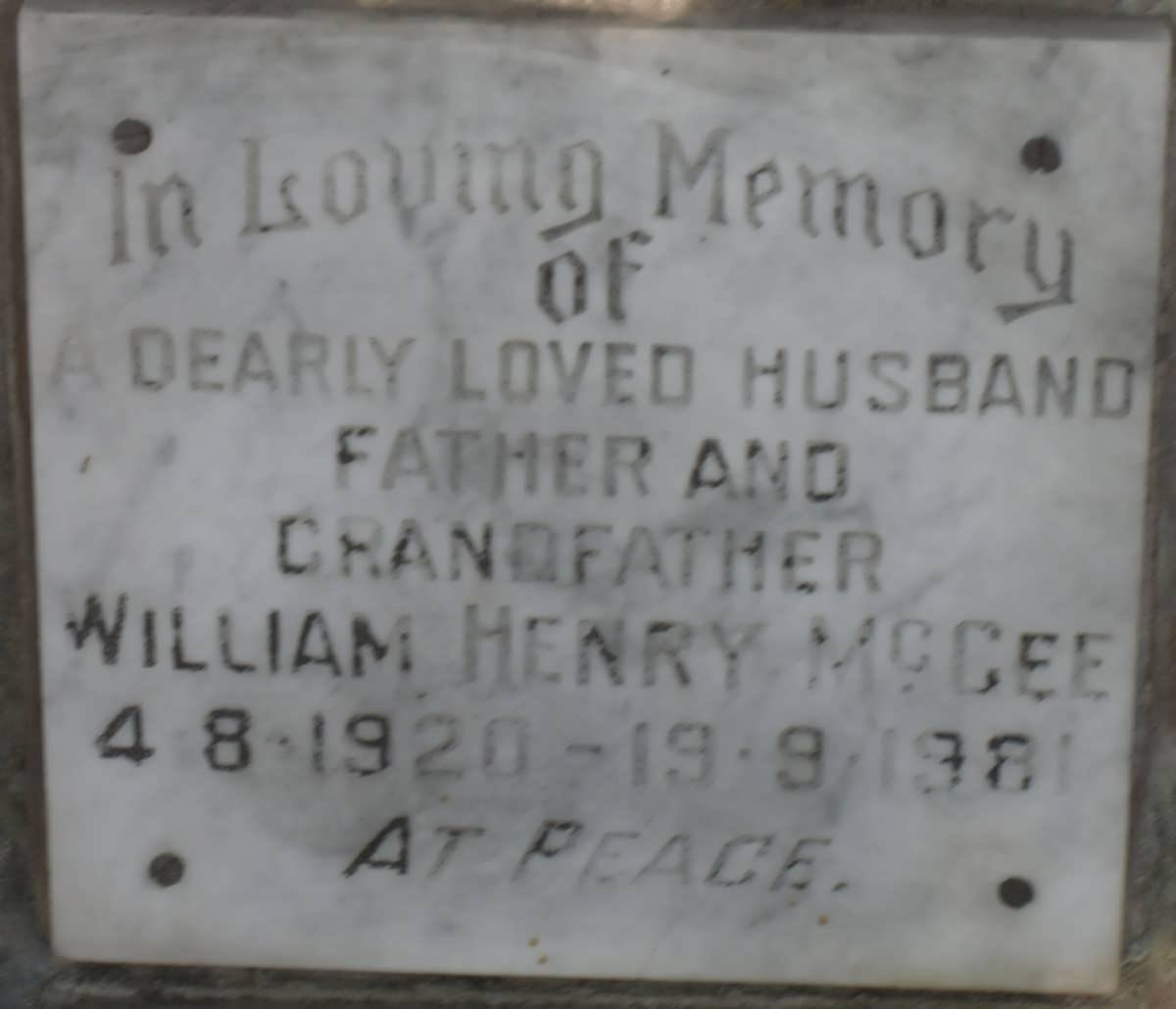 McGEE William Henry 1920-1981