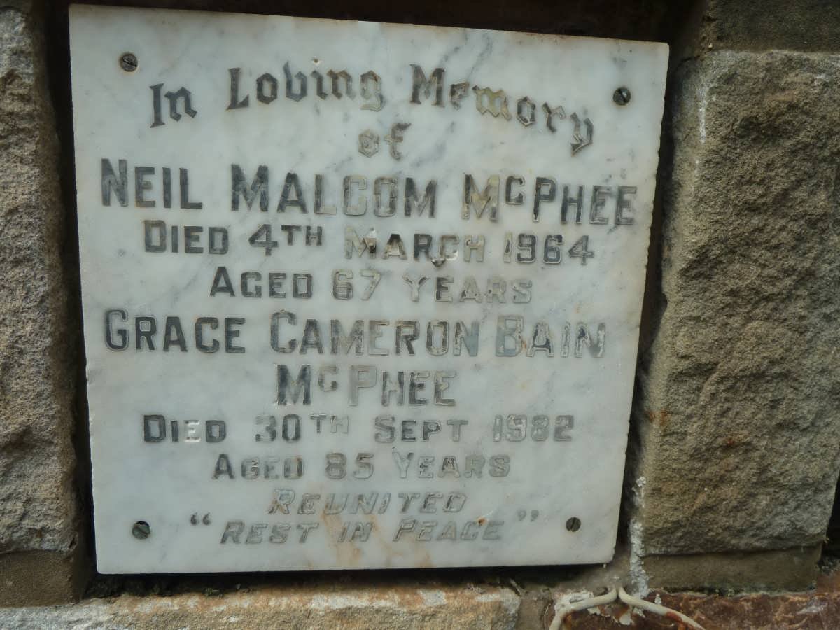 McPHEE Neil Malcom -1964 &amp; Grace Cameron Bain -1982