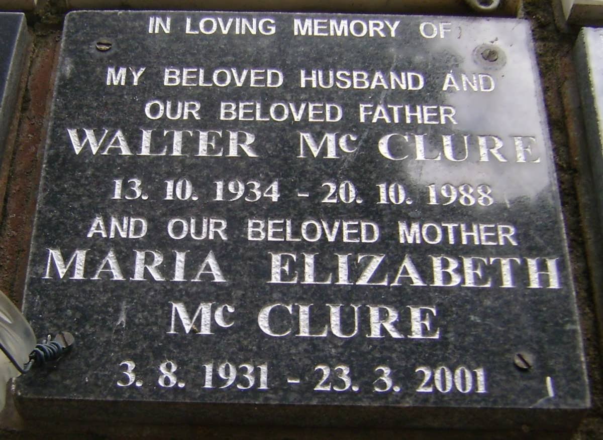 Mc CLURE Walter 1934-1988 &amp; Maria Elizabeth 1931-2001