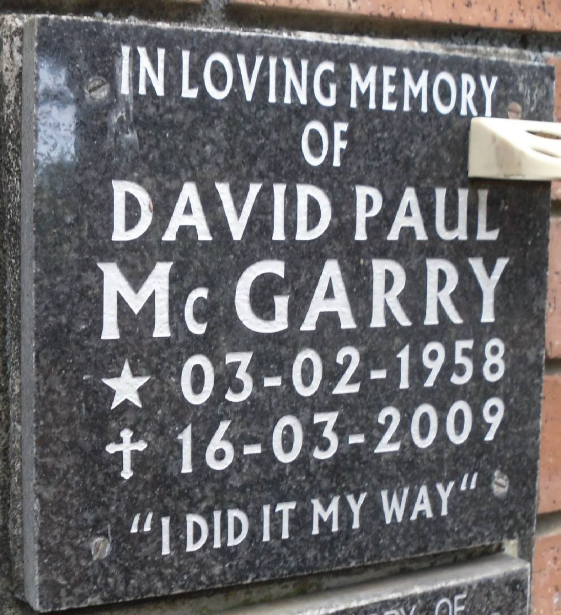 McGARRY David Paul 1958-2009