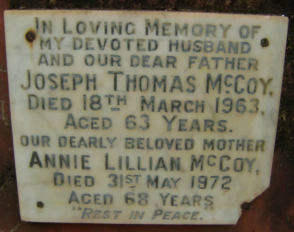 McCOY Joseph Thomas -1963 &amp; Annie Lillian -1972