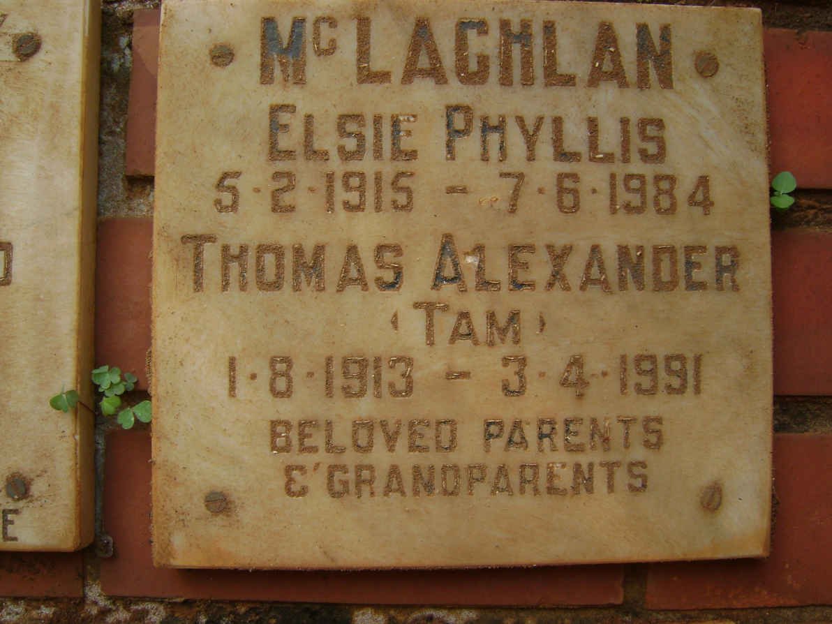 McLAGHLAN Thomas Alexander 1913-1991 &amp; Elsie Phyllis 1915-1984