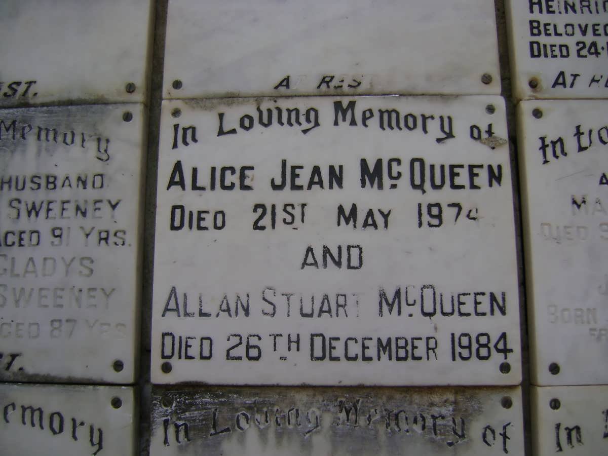 McQUEEN Allan Stuart -1984 &amp; Alice Jean -1974