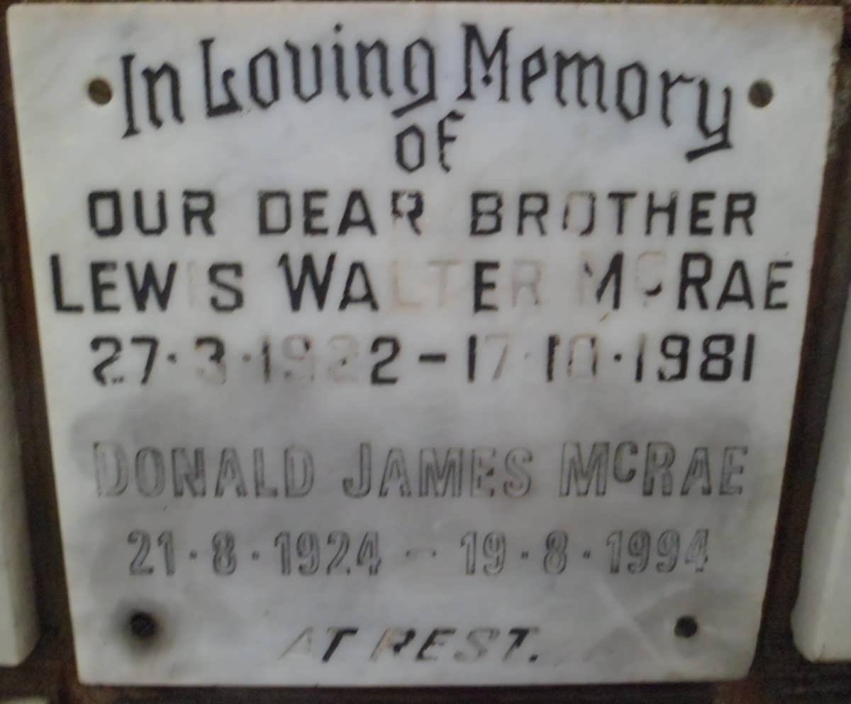 McRAE Lewis Walter 1922-1981 :: McRAE Donald James 1924-1994