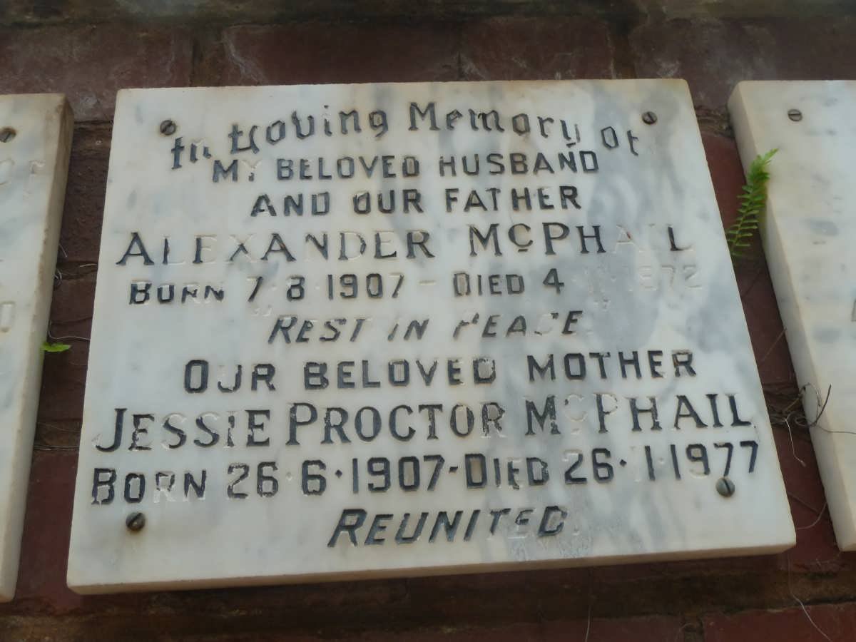 McPHAIL Alexander 1907-1972 &amp; Jessie PROCTOR 1907-1977