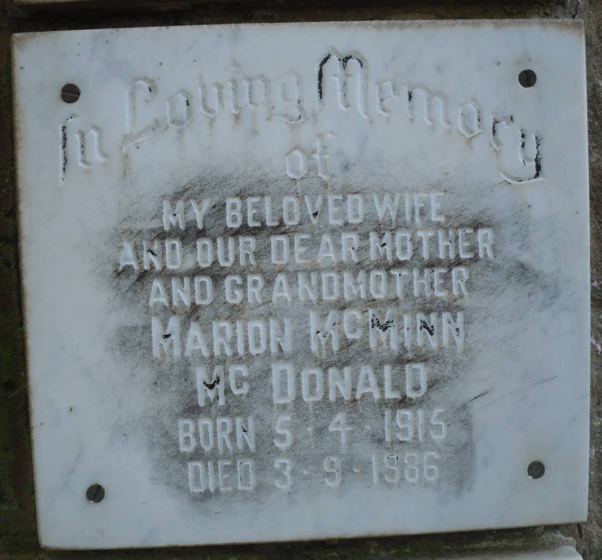 Mc DONALD Marion McMinn 1915-1986