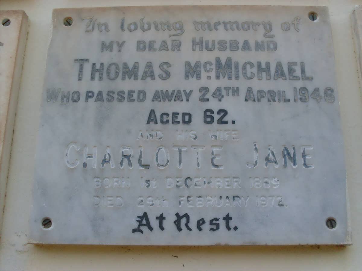 McMICHAEL Thomas -1946 &amp; Charlotte Jane 1889-1972