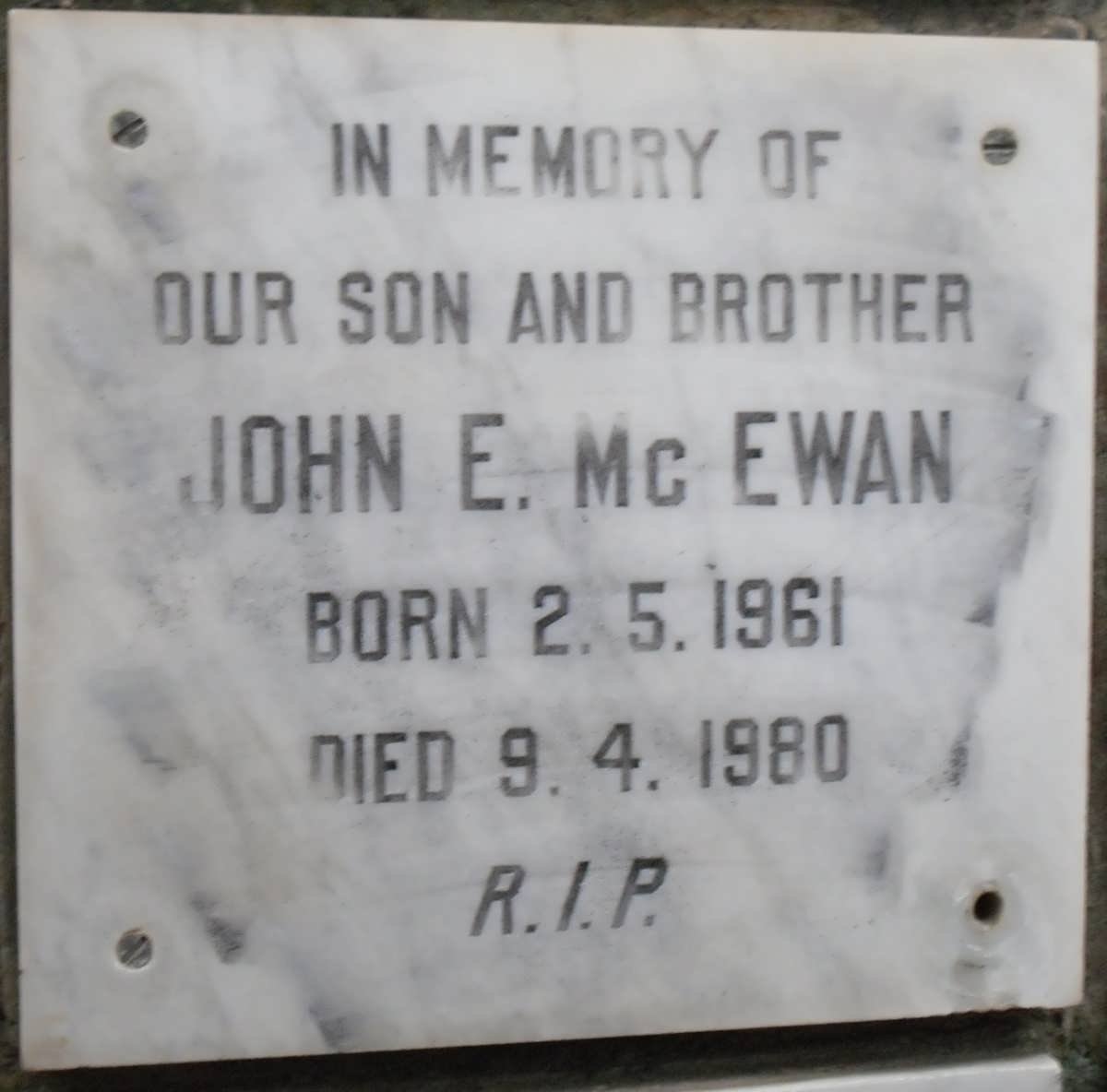Mc EWAN John E. 1961-1980