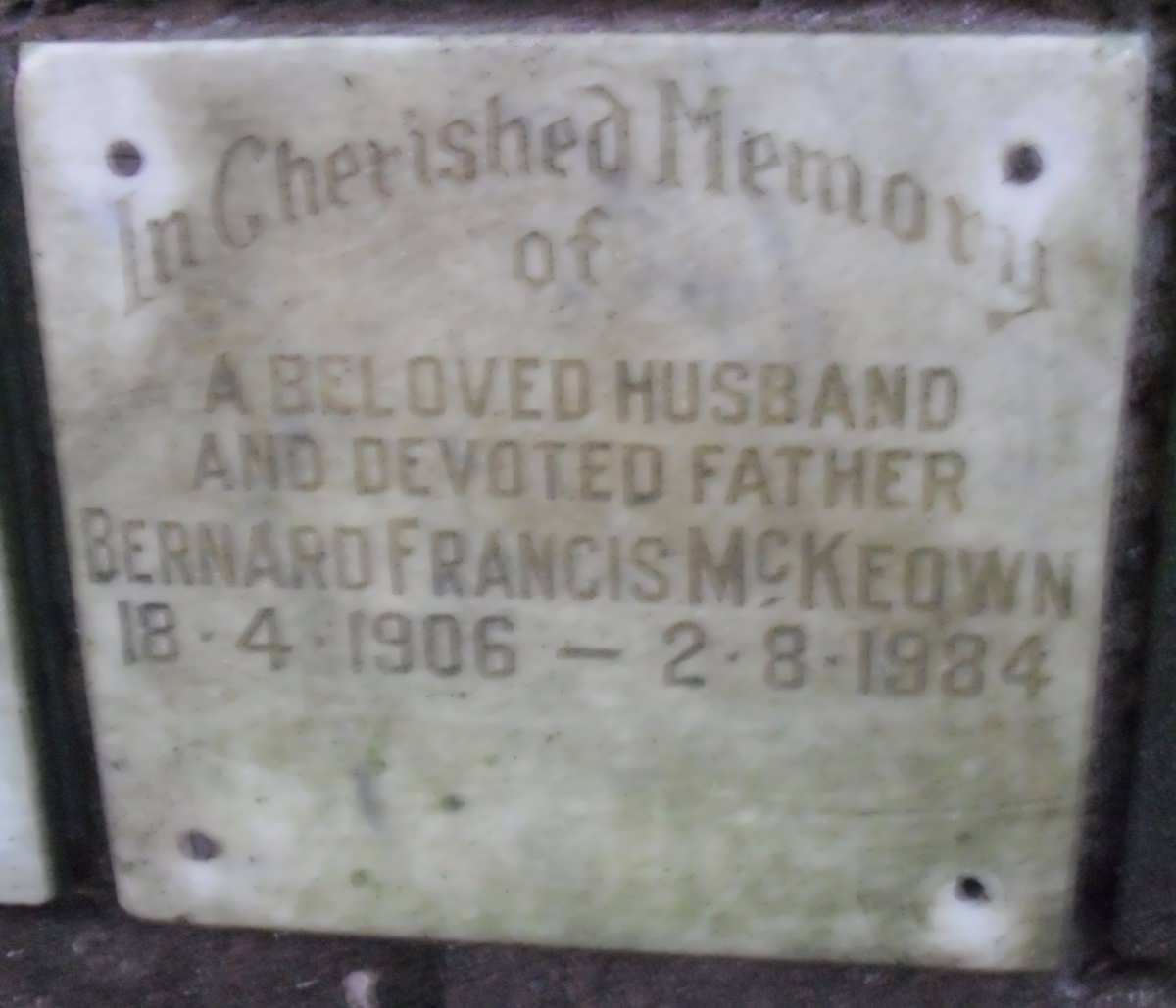 McKEOWN Bernard Francis 1906-1984