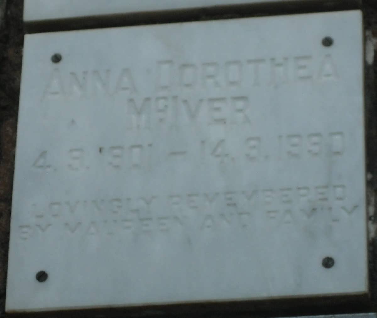 McIVER Anna Dorothea 1901-1990