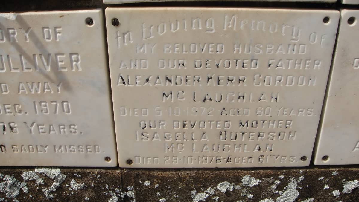 Mc LAUGHLAN Alexander Kerr Gordon -1972 &amp; Isabella Outerson -1976