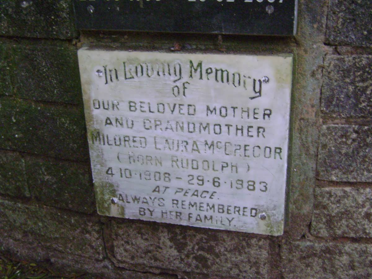 McGREGOR Mildred Laura nee RUDOLPH 1908-1983