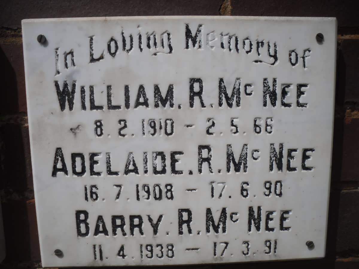 Mc NEE William R. 1910-1966 &amp; Adelaide R. 1908-1990 :: Mc NEE Barry R. 1938-1991