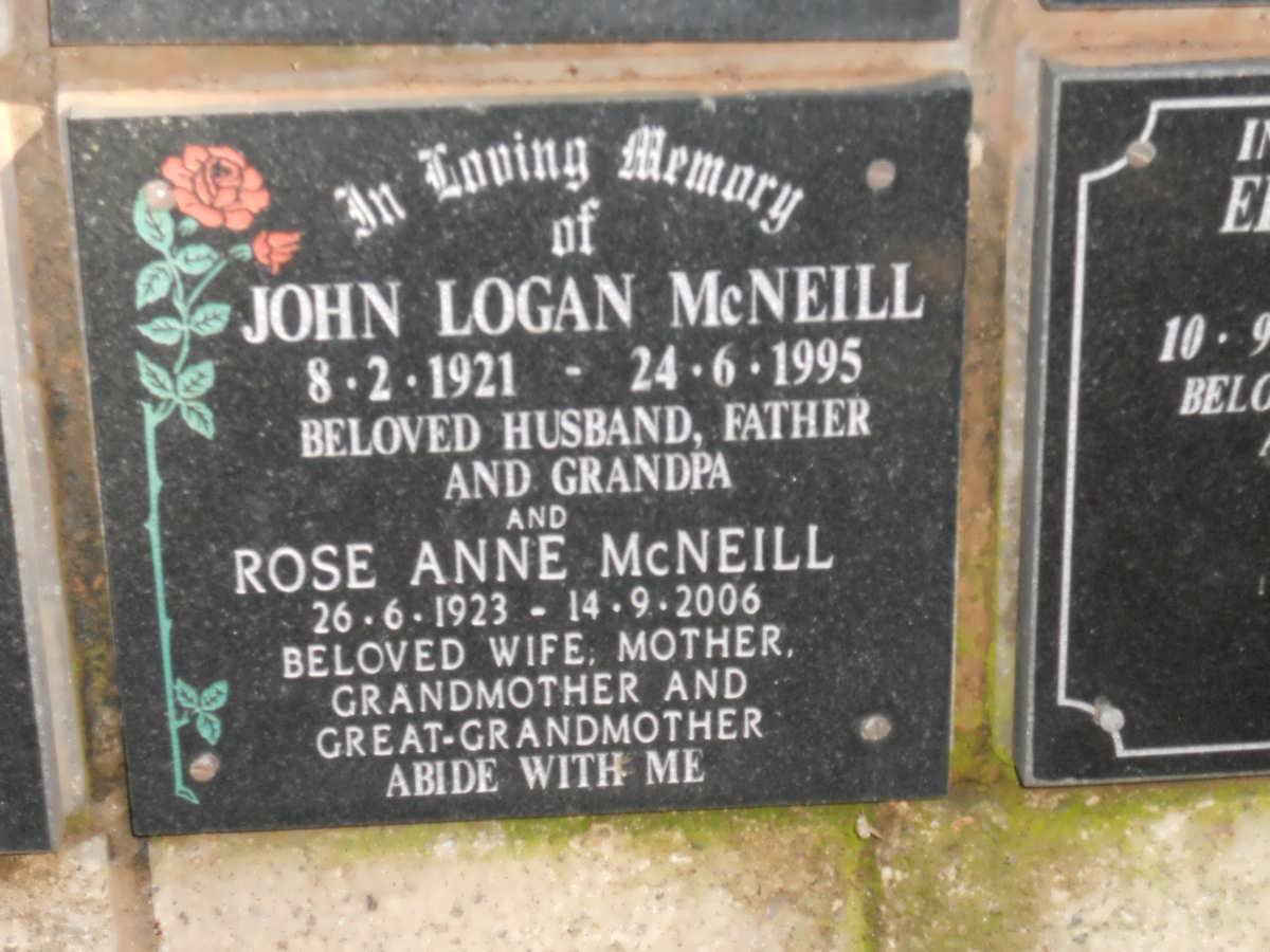 McNEILL John Logan 1921-1995 &amp; Rose Anne 1923-2006