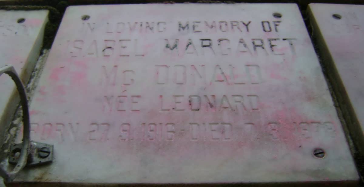 Mc DONALD Isabel Margaret nee LEONARD 1916-1978