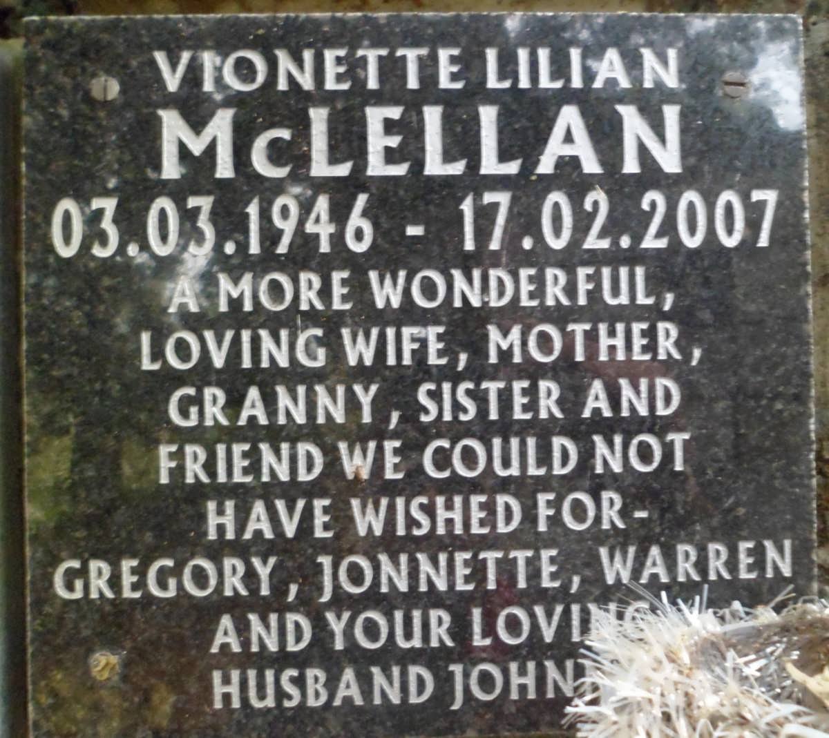 McLELLAN Vionette Lilian 1946-2007