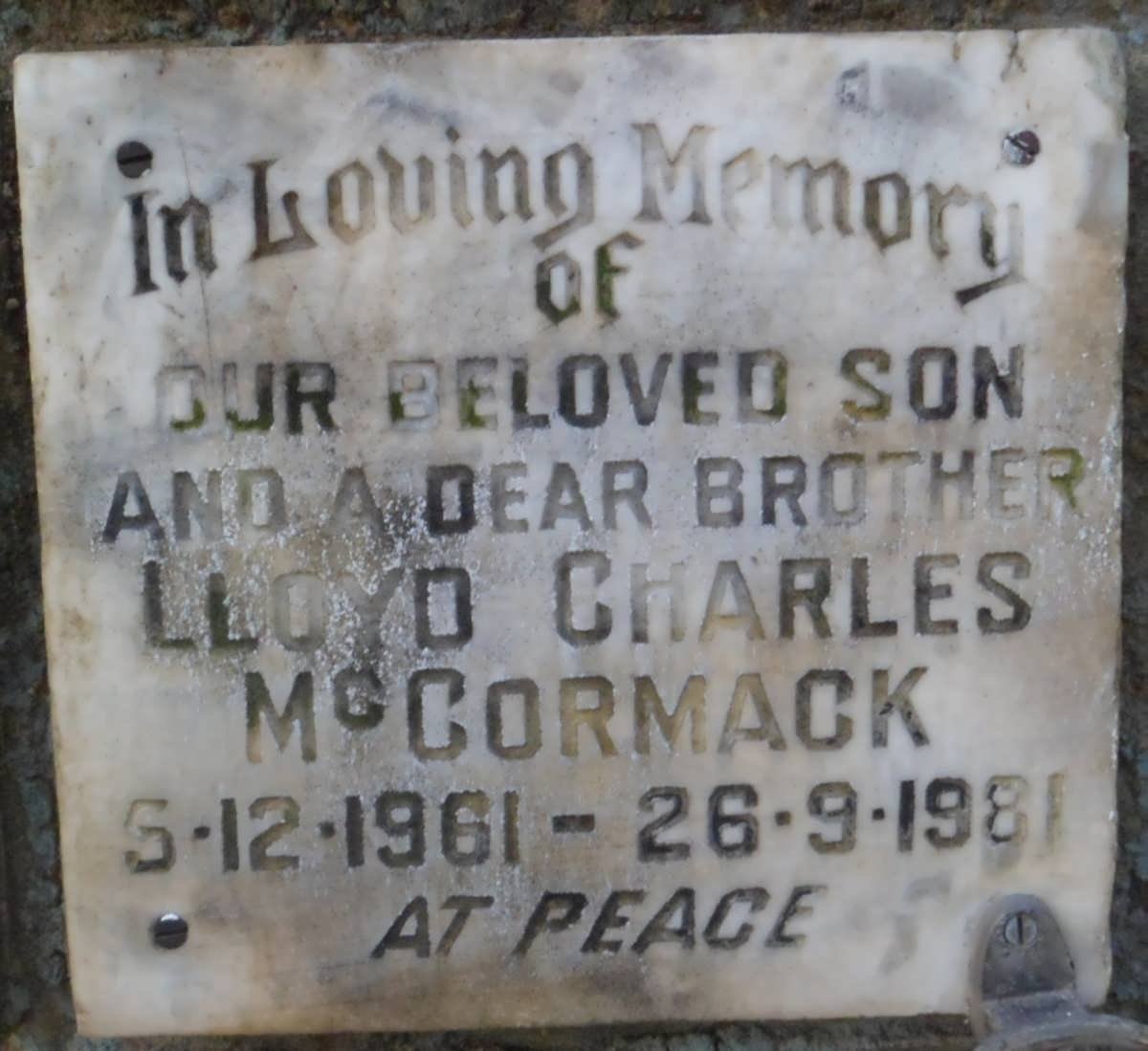 McCORMACK Lloyd Charles 1961-1981