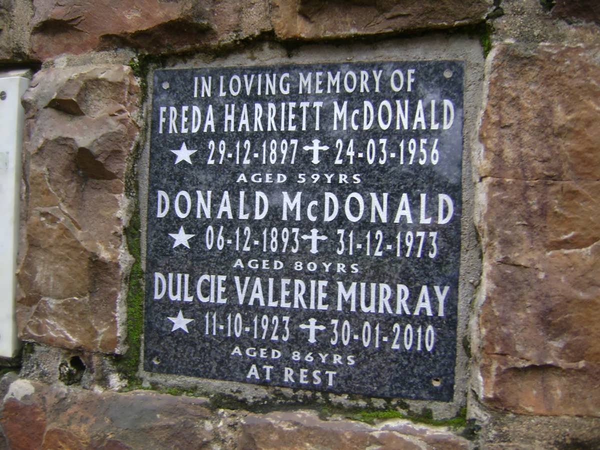 McDONALD Donald 1893-1973 &amp; Freda Harriett 1897-1956 :: MURRAY Dulcie Valerie 1923-2010