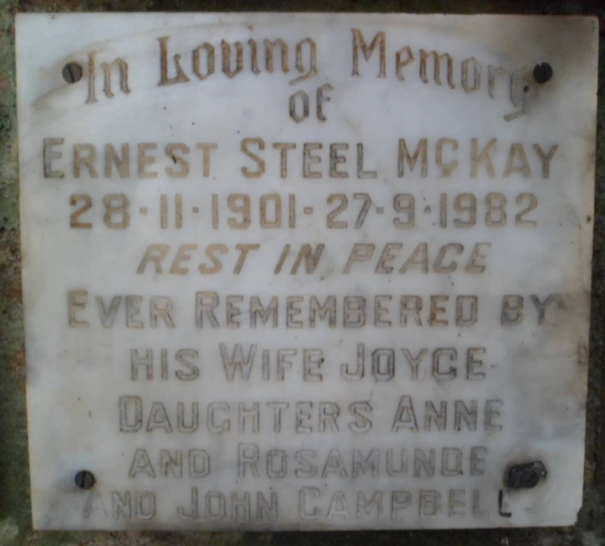 McKAY Ernest Steel 1901-1982