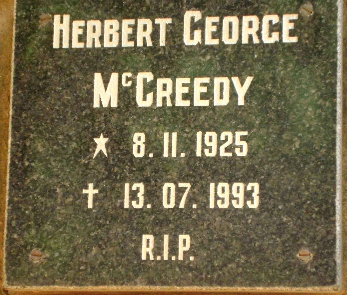 McCREEDY Herbert George 1925-1993