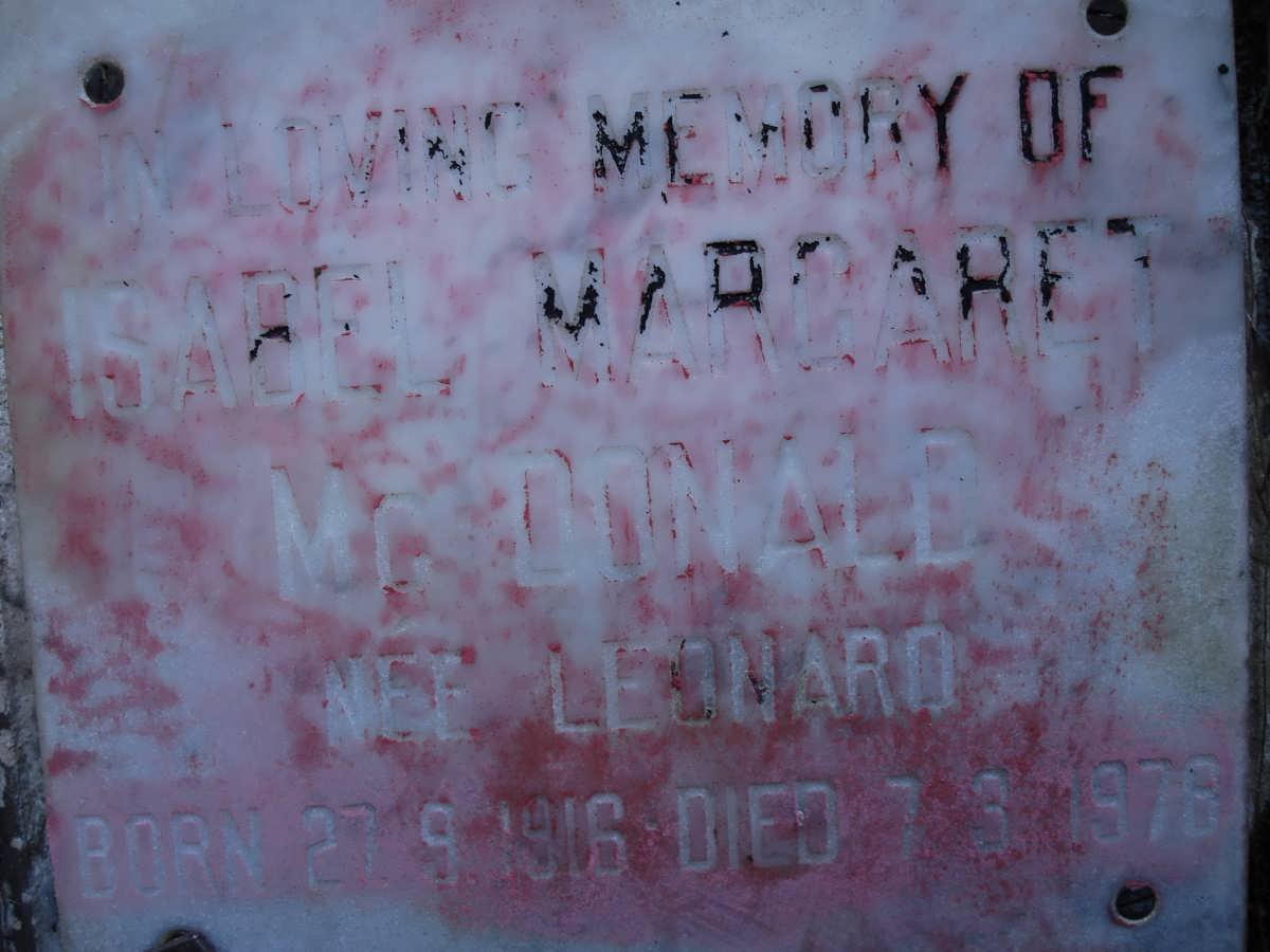 McDONALD Isabel Margaret nee LEONARD 1916-1978