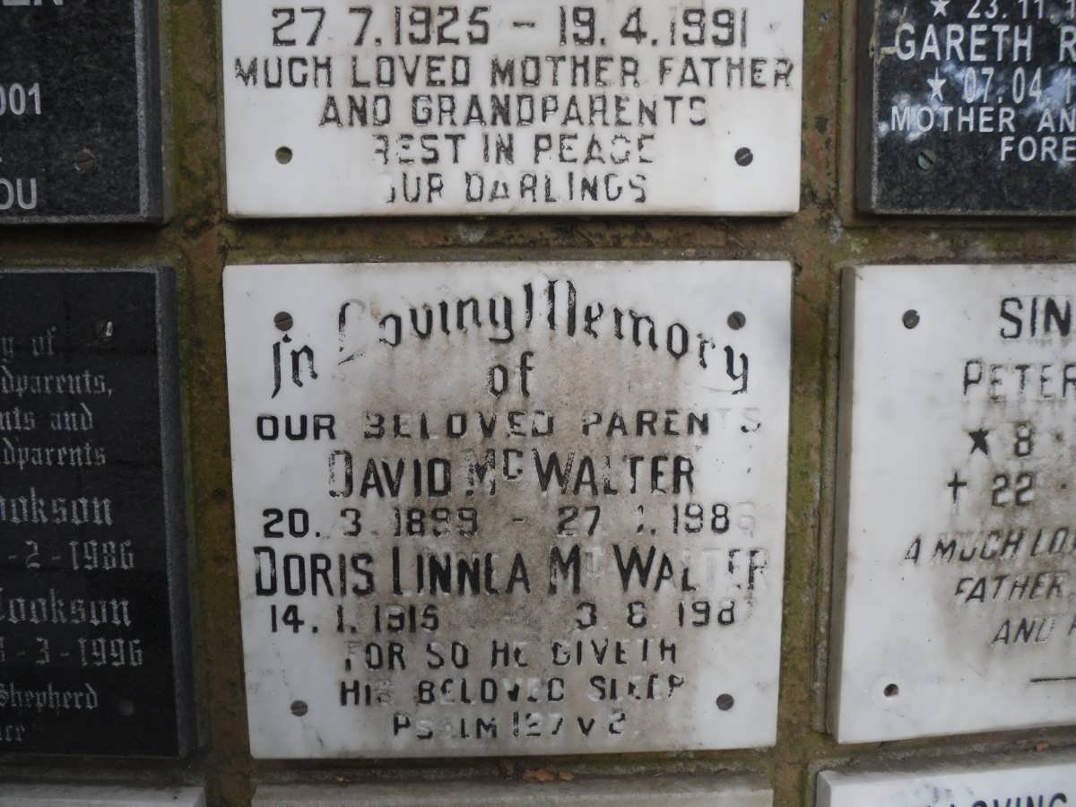McWALTER David 1899-1986 &amp; Doris Linnea 1915-1987