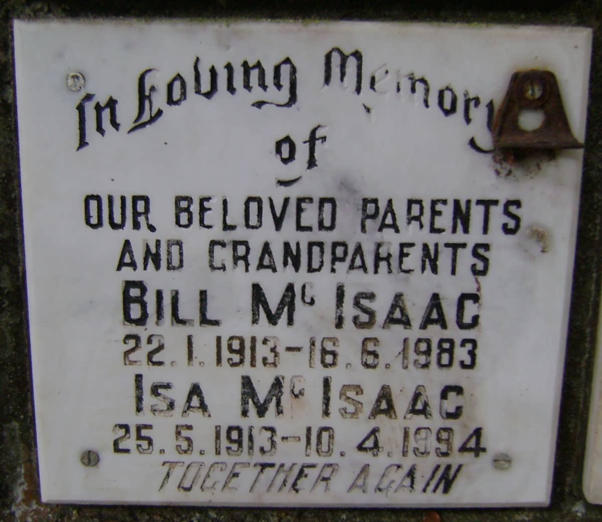 Mc ISAAC Bill 1913-1983 &amp; Isa 1913-1994