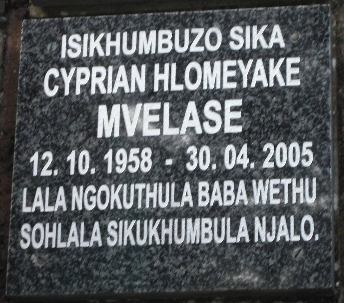 MVELASE Cyprian Hlomeyake 1958-2005