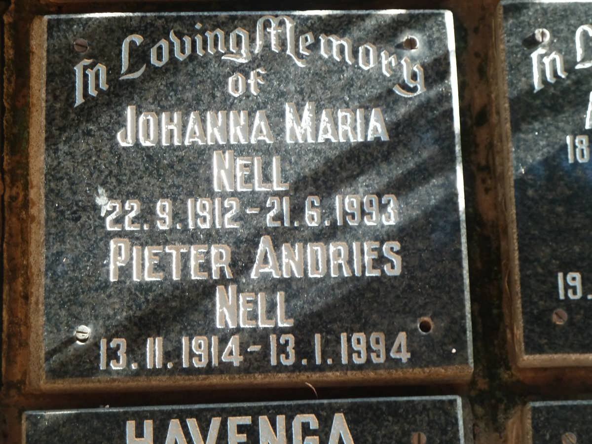 NELL Pieter Andries 1914-1994 &amp; Johanna Maria 1912-1993
