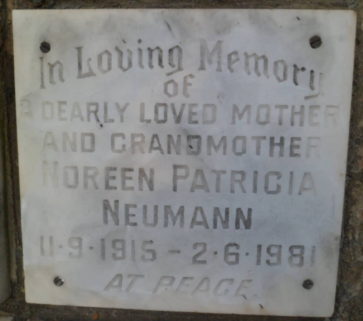 NEUMANN Noreen Patricia 1915-1981
