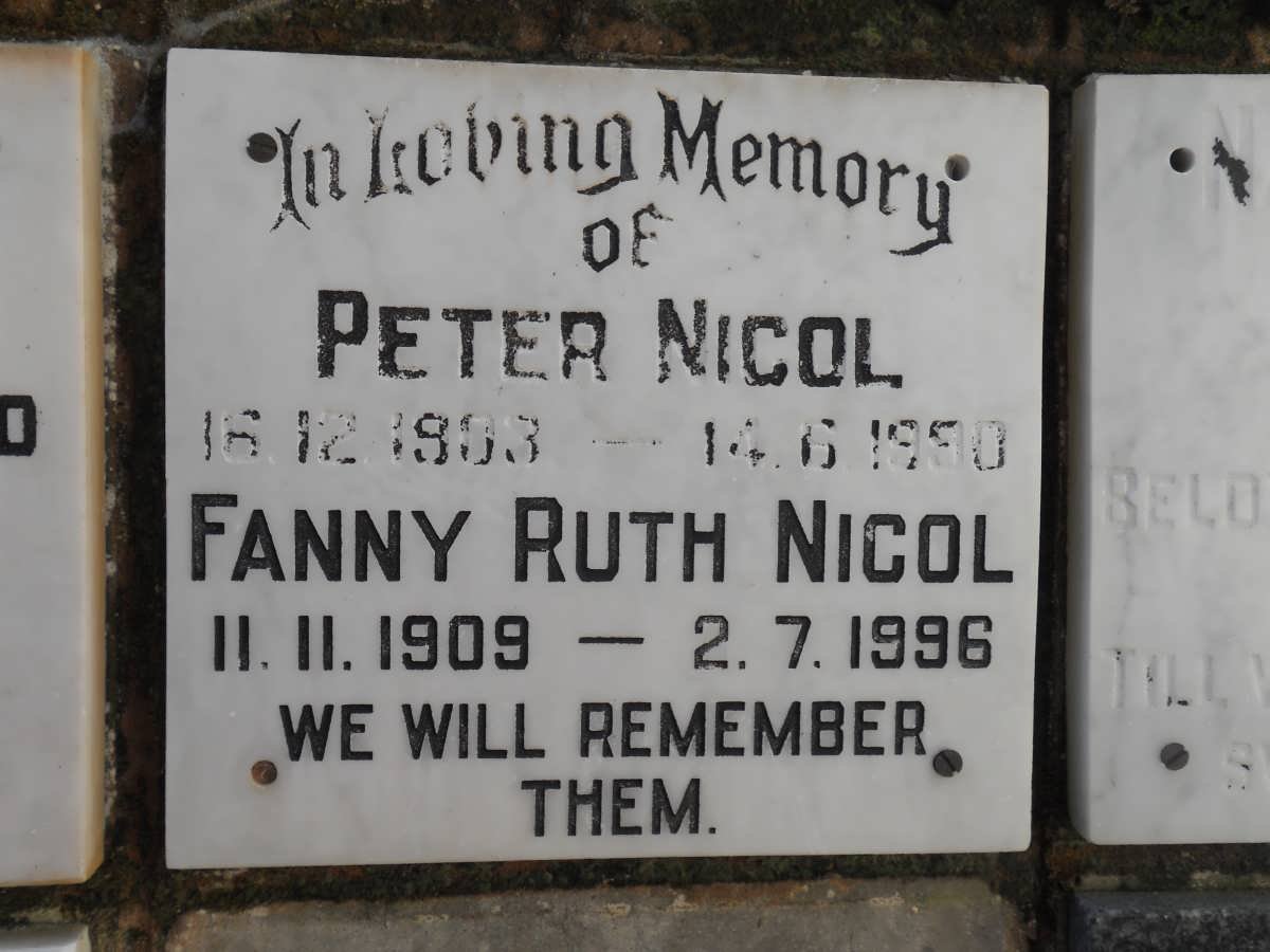 NICOL Peter 1903-1990 &amp; Fanny Ruth 1909-1996