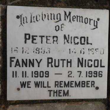 NICOL Peter 1903-1990 &amp; Fanny Ruth 1909-1996
