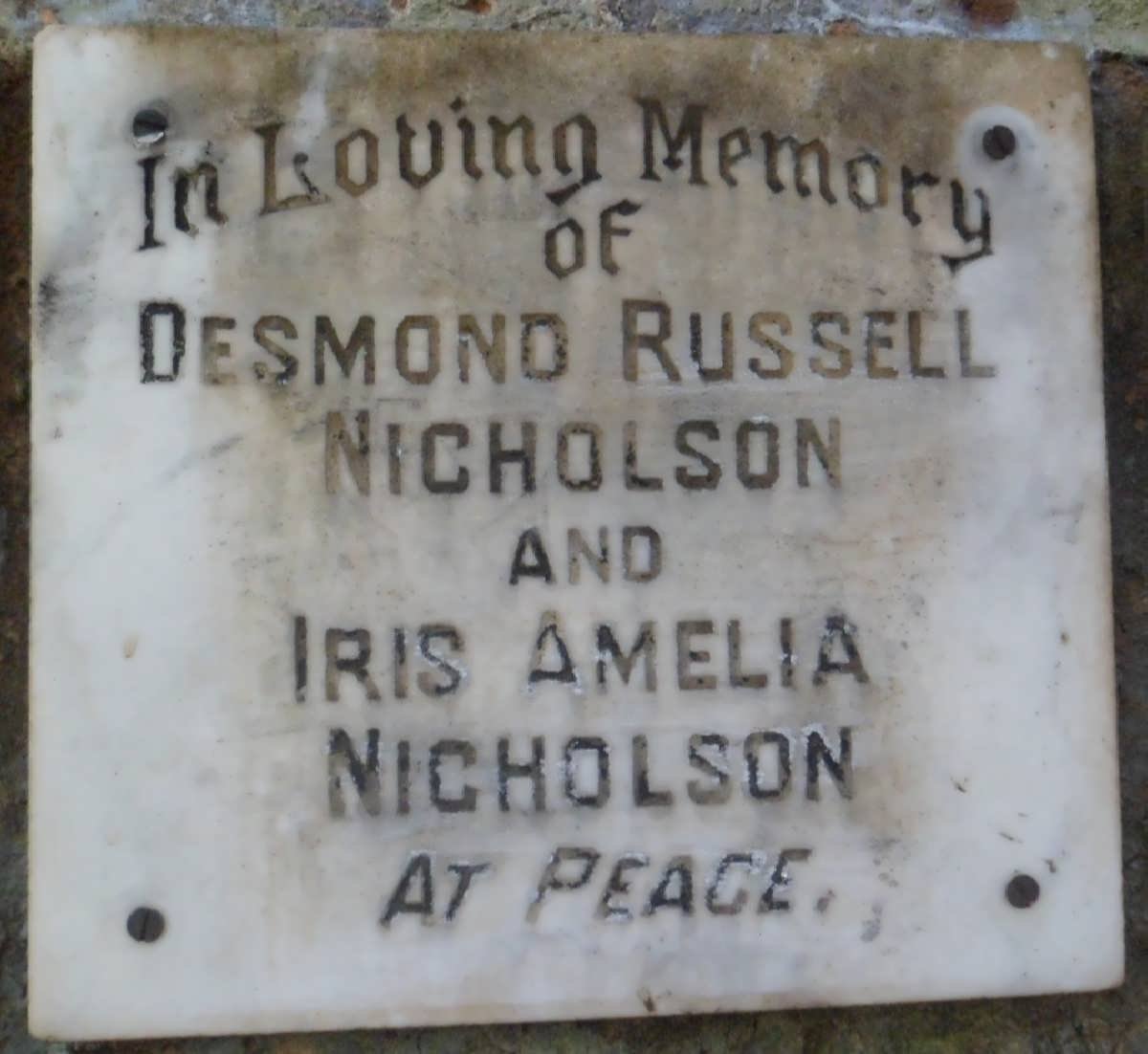 NICHOLSON Desmond Russell &amp; Iris Amelia