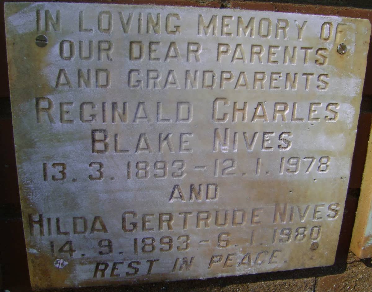 NIVES Reginald Charles Blake 1893-1978 &amp; Hilda Gertrude 1893-1980