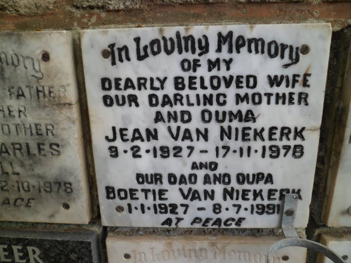 NIEKERK Boetie, van 1927-1991 &amp; Jean 1927-1978
